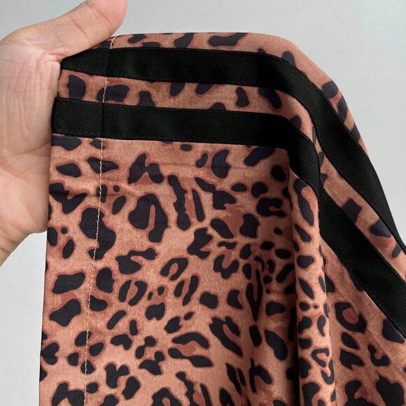 Multicolor Casual Women's Versatile Leopard Pants plus size curve - Picture 7 of 7